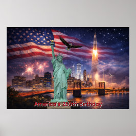 4th of July USA 250th Statue of Liberty Rocket Poster