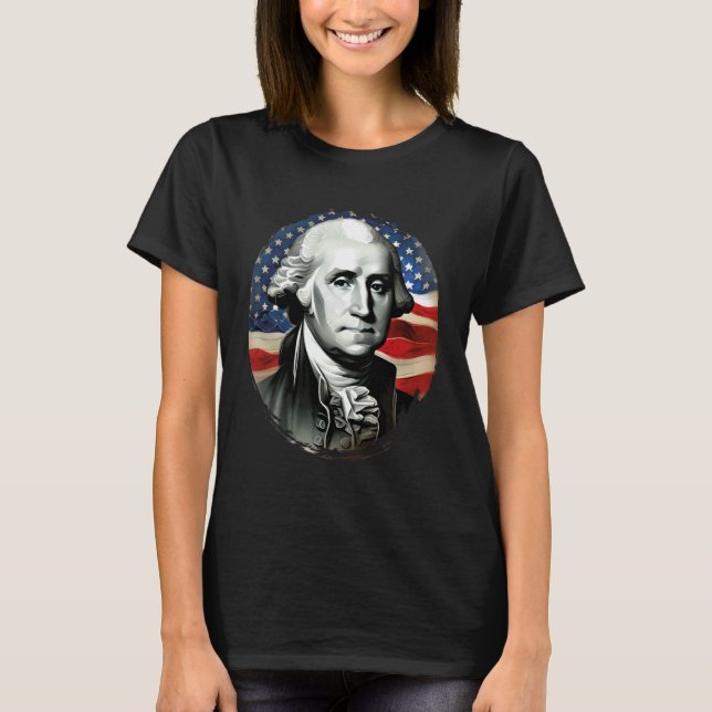 4th of July USA George Washington Painting On T Shirt (Framsida)