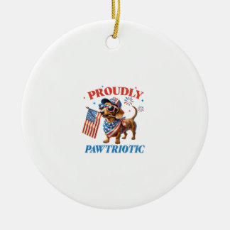 4th of July USA Patriotic Dog Proudly Julgransprydnad Keramik