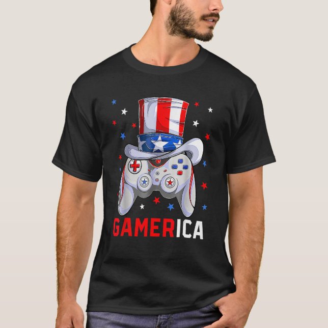 4th Of July Video Game American Flag Uncle Sam Gam T Shirt (Framsida)