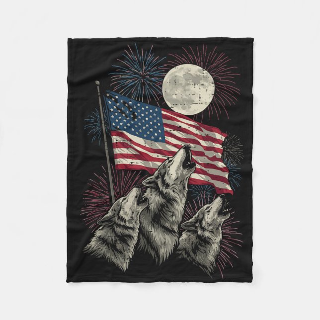 4th Of July Wolves Moon Meme Funny Usa Flag Men Wo Fleecefilt (Framsidan)