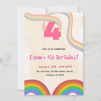 4th Rainbow Girl Birthday Invitation    Inbjudningar