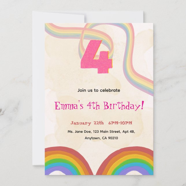 4th Rainbow Girl Birthday Invitation    Inbjudningar (Framsida)