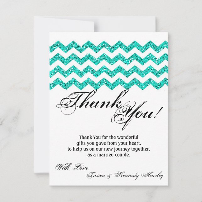4x5 FLAT Tack för ditt kort Teal Glitter Chevron S (Framsida)