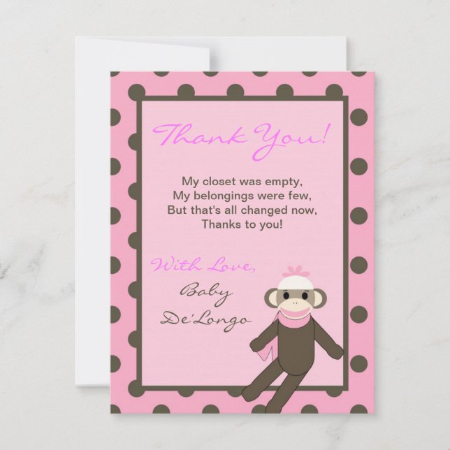 4x5 PLATT Tack-kort Rosa Sockmonkey Tack Kort (Framsida)