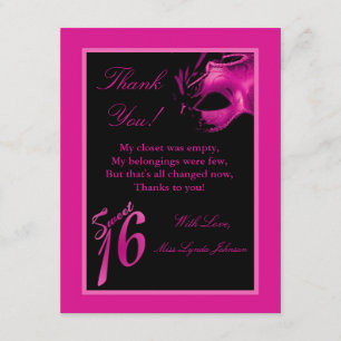 4x5 TACKKORT Sweet 16 Rosa Svart Party Tack Kort