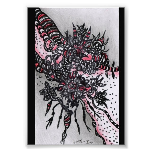 4x6 ACEO. Art-utskrift. Rött och svart Fototryck (Framsidan)