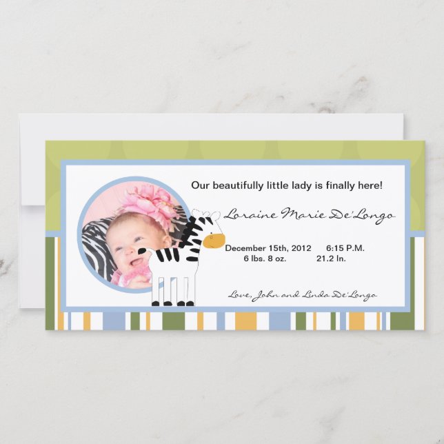 4x8 Födelsedagsannons Safari Vänner Zebra Meddelande (Framsida)