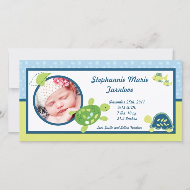 4x8 Foto Födelseannons Sköldpadda Rev Hav Ocean Meddelande (Framsida)