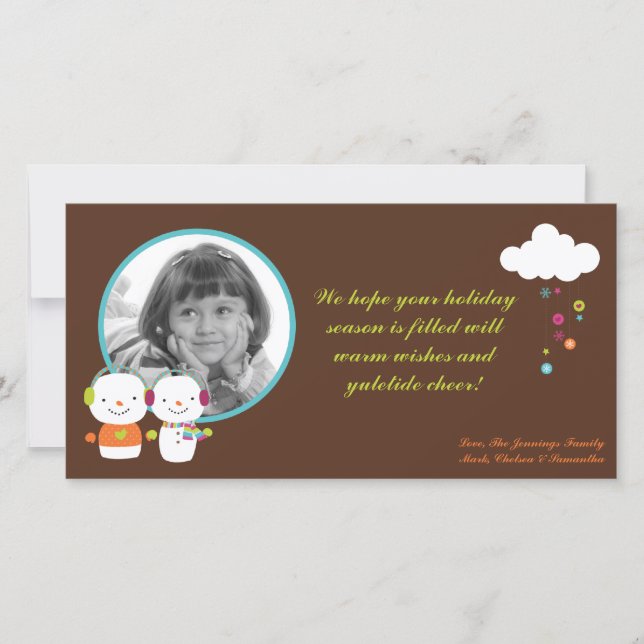 4x8 Modern julkort för flagga i Snö Snögubbe (Framsida)