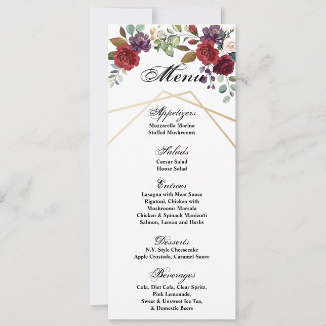 4x9.25 Menykort Vit ros Guld Geometriskt Flora Inbjudningar (Framsida)