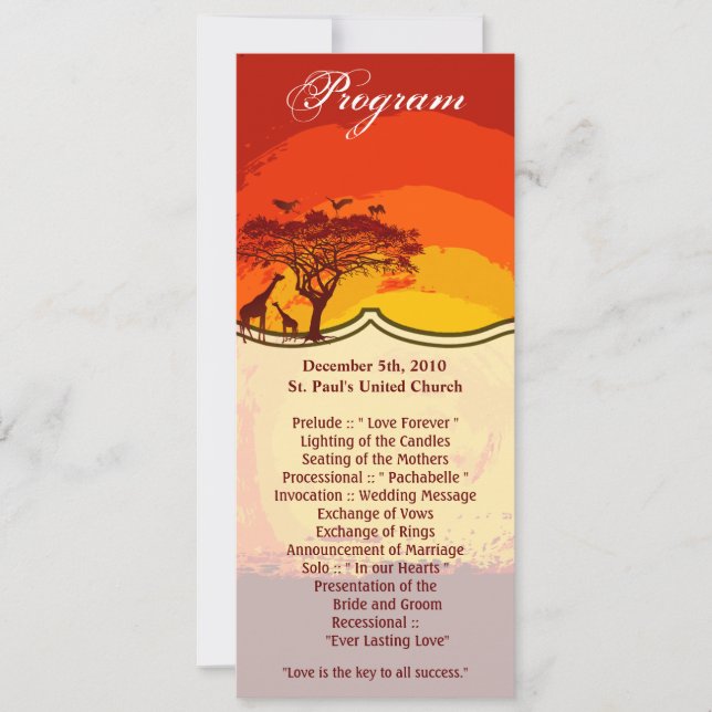 4x9.25 Programkort för Afrikas Safari Giraffe Sol Inbjudningar (Framsida)