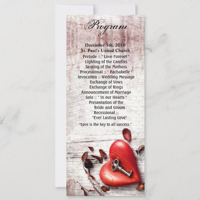 4x9.25 Programkort för Land Wood Nyckel till mitt  Inbjudningar (Framsida)