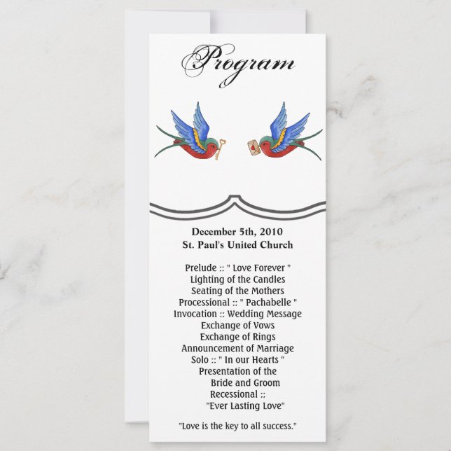 4x9.25-programkort för traditionell fågelburk inbjudningar (Framsida)