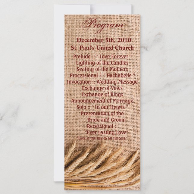 4x9.25-programkort vete på Burlap Sack Land Inbjudningar (Framsida)