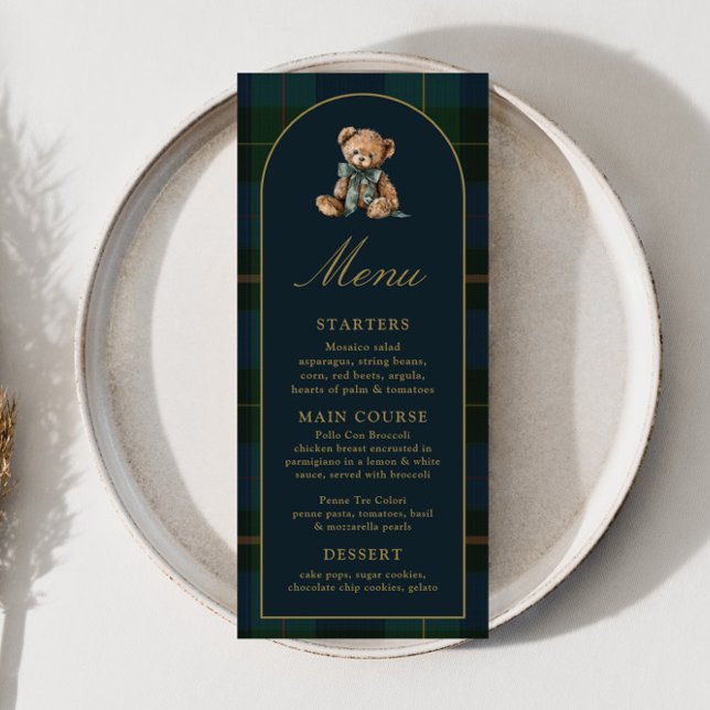4x9" Classic Teddy Bear Plaid Baby Shower Menu (Skapare uppladdad)