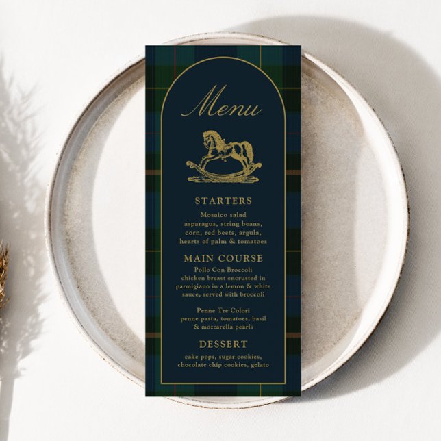 4x9" Klassisk grönrutig meny för baby shower (Skapare uppladdad)