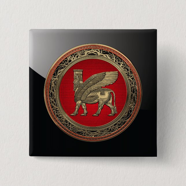 [500] Assyrian Winged Bull - Guld Lamassu Knapp (Framsida)