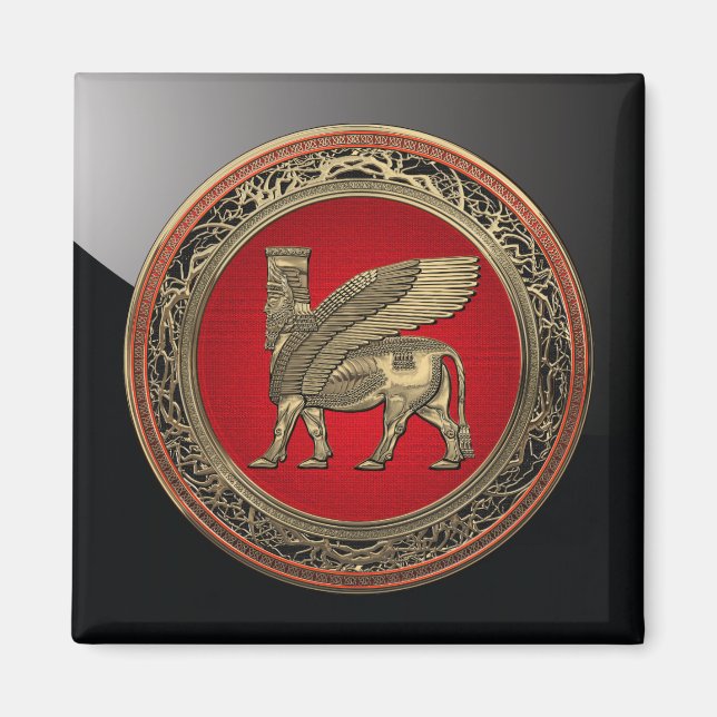 [500] Assyrian Winged Bull - Guld Lamassu Magnet (Framsidan)
