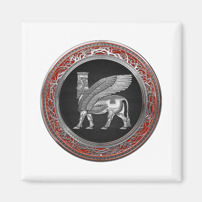 [500] Assyrian Winged Bull - Silver Lamassu Magnet (Framsidan)