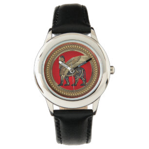 [500] Assyriansk vind Lejon: Guld & Black Lamassu Armbandsur