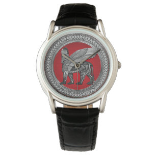 [500] Assyriansk vind Lejon: Silver & Black Lamass Armbandsur