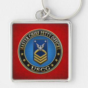 [500] CG: Chief Petty Officer (MCPO) Fyrkantig Silverfärgad Nyckelring