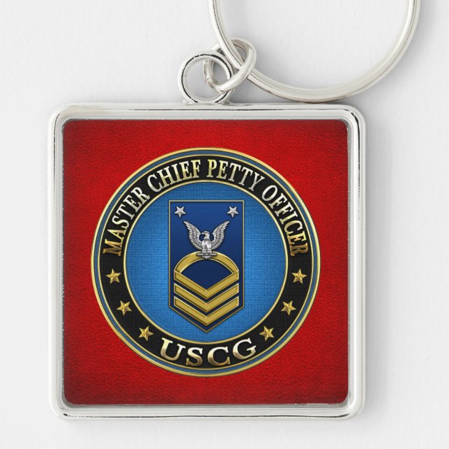 [500] CG: Chief Petty Officer (MCPO) Fyrkantig Silverfärgad Nyckelring (Framsidan)