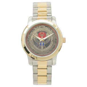 [500] Egyptiska Winged Scarab i Helig Guld med Ank Armbandsur