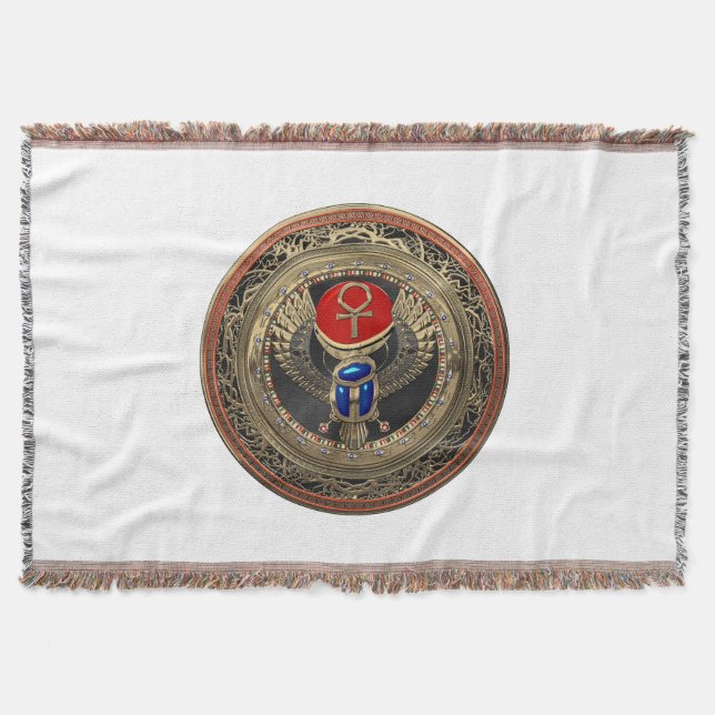 [500] Egyptiska Winged Scarab i Helig Guld med Ank Filt (Framsidan)