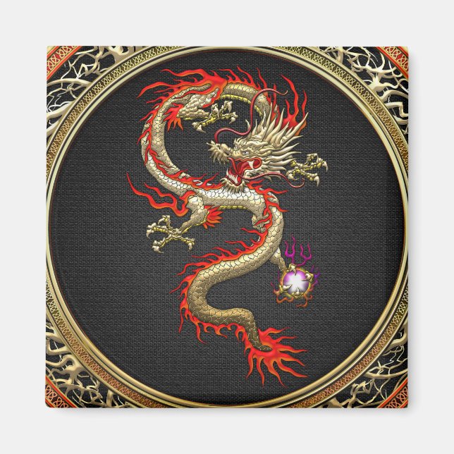[500] Golden Chinese Dragon Fucanglong Magnet (Framsidan)