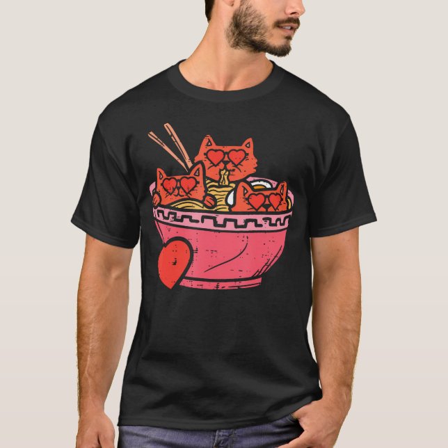 500 Hjärtkatter Ramen Noodles Anime Cute Valentine T Shirt (Framsida)