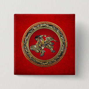 [500] Hokusai - Shoki Riding Shishi Lejon Knapp