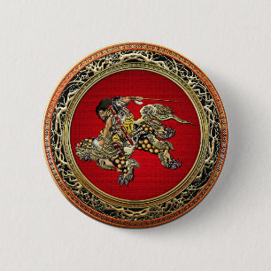 [500] Hokusai - Shoki Riding Shishi Lejon Knapp