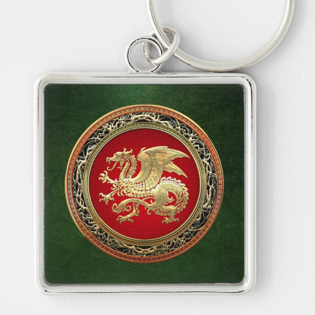 [500] Islands Dragon, Landvæ ttir [Guld] Fyrkantig Silverfärgad Nyckelring (Framsidan)