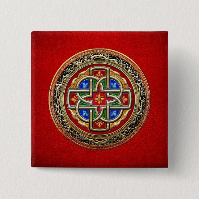 [500] Keltiska Kor [Guld+Enamel] Knapp (Framsida)