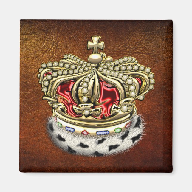 [500] Prince [Kung] Royal Krona [Päls+Guld][Röd] Magnet (Framsidan)