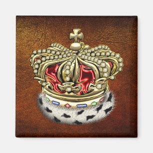 [500] Prince [Kung] Royal Krona [Päls+Guld][Rött Magnet