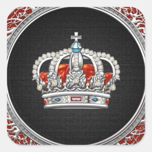 [500] Prince-Princess Kung-Queen Krona [Silver] Fyrkantigt Klistermärke