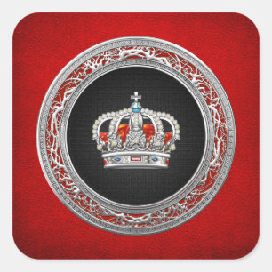 [500] Prince-Princess Kung-Queen Krona [Silver] Fyrkantigt Klistermärke