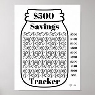 $500 Savings Tracker Mason Burk budgetmål Lakan Poster