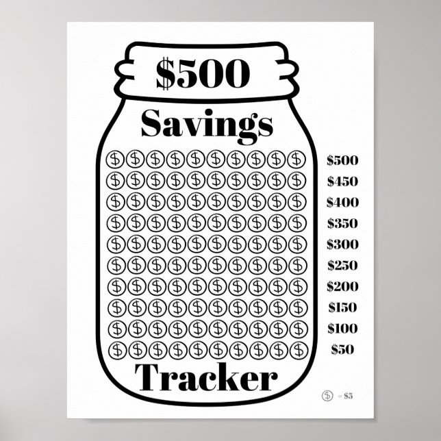 $500 Savings Tracker Mason Burk budgetmål Lakan Poster (Framsidan)