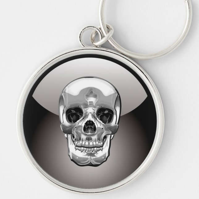 [500] Silver Human Skull Rund Silverfärgad Nyckelring (Framsidan)