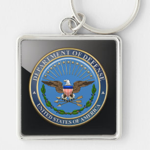 [500] U.S. Avdelning av försvar (DOD)emblemen [3D Fyrkantig Silverfärgad Nyckelring