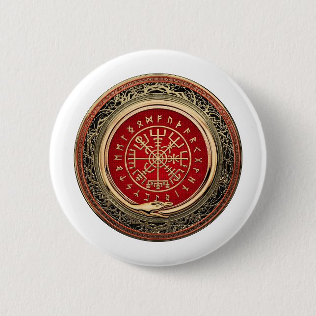 [500] Vegvisir - Viking Guld Magic Runic Compass Knapp (Framsida)