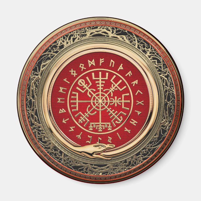 [500] Vegvisir - Viking Guld Magic Runic Compass Magnet (Framsidan)