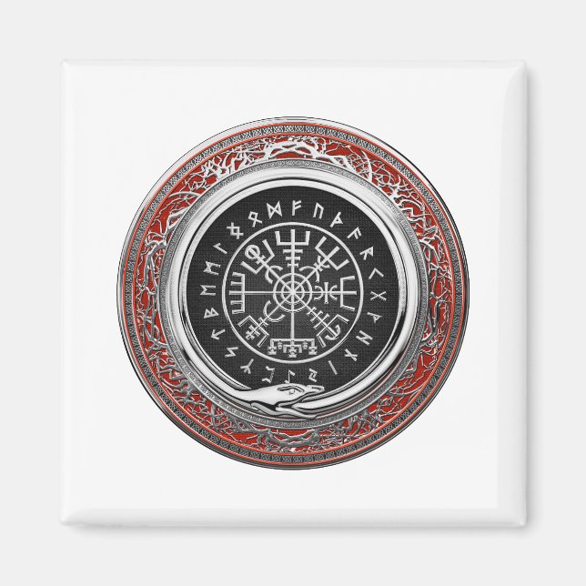 [500] Vegvisir - Viking Silver Magic Runic Compass Magnet (Framsidan)