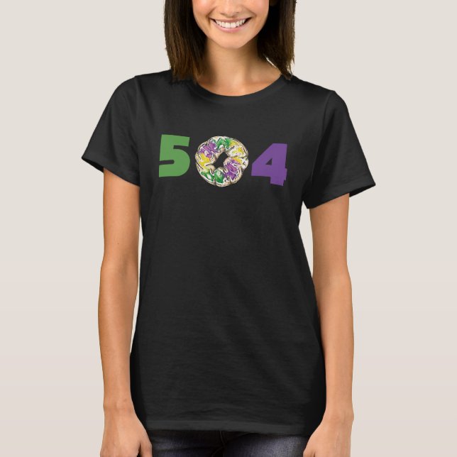 504 Mardi Gras Kung Cake New Orleans Parad Carniv T Shirt (Framsida)