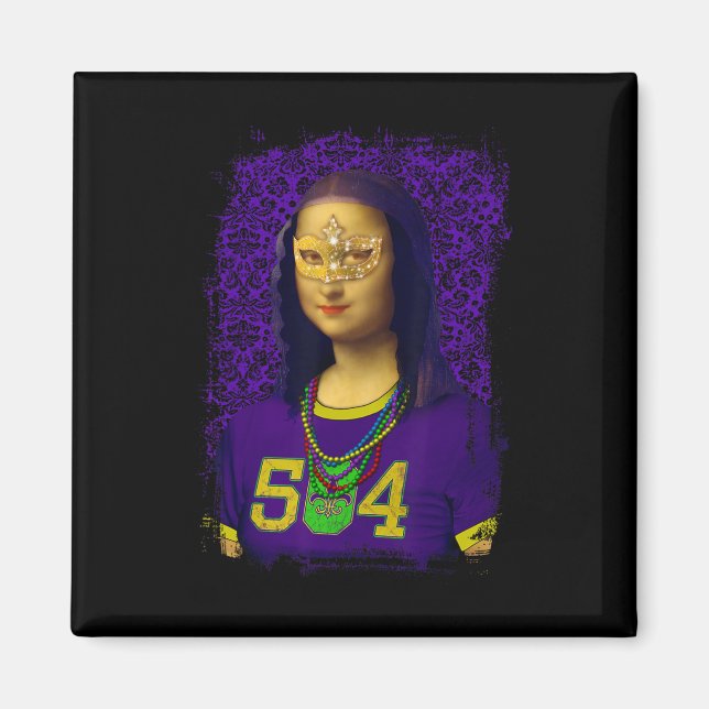 504 New Orleans Mardi Gras Mona Lisa Mashup Magnet (Framsidan)