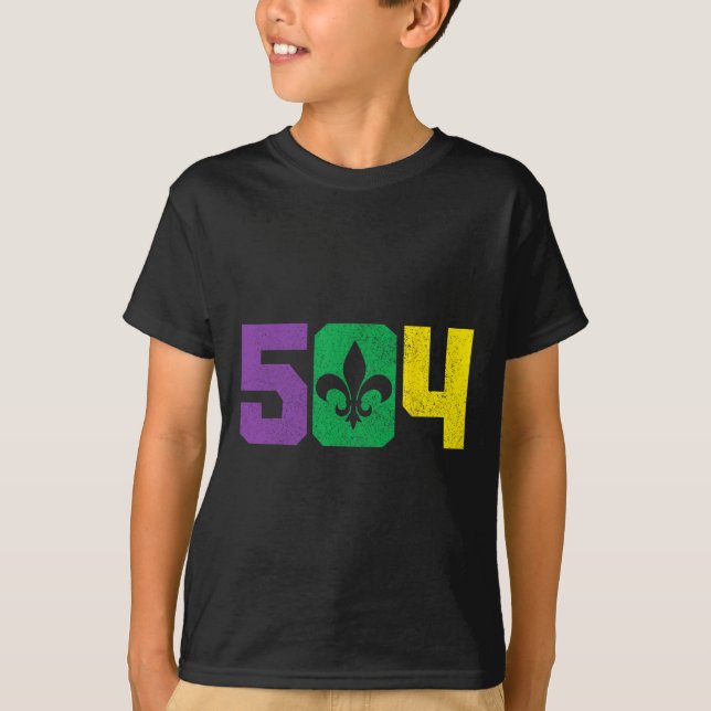 504 Områdeskod Pridet Nola New Orleans Louisiana M T Shirt (Framsida)